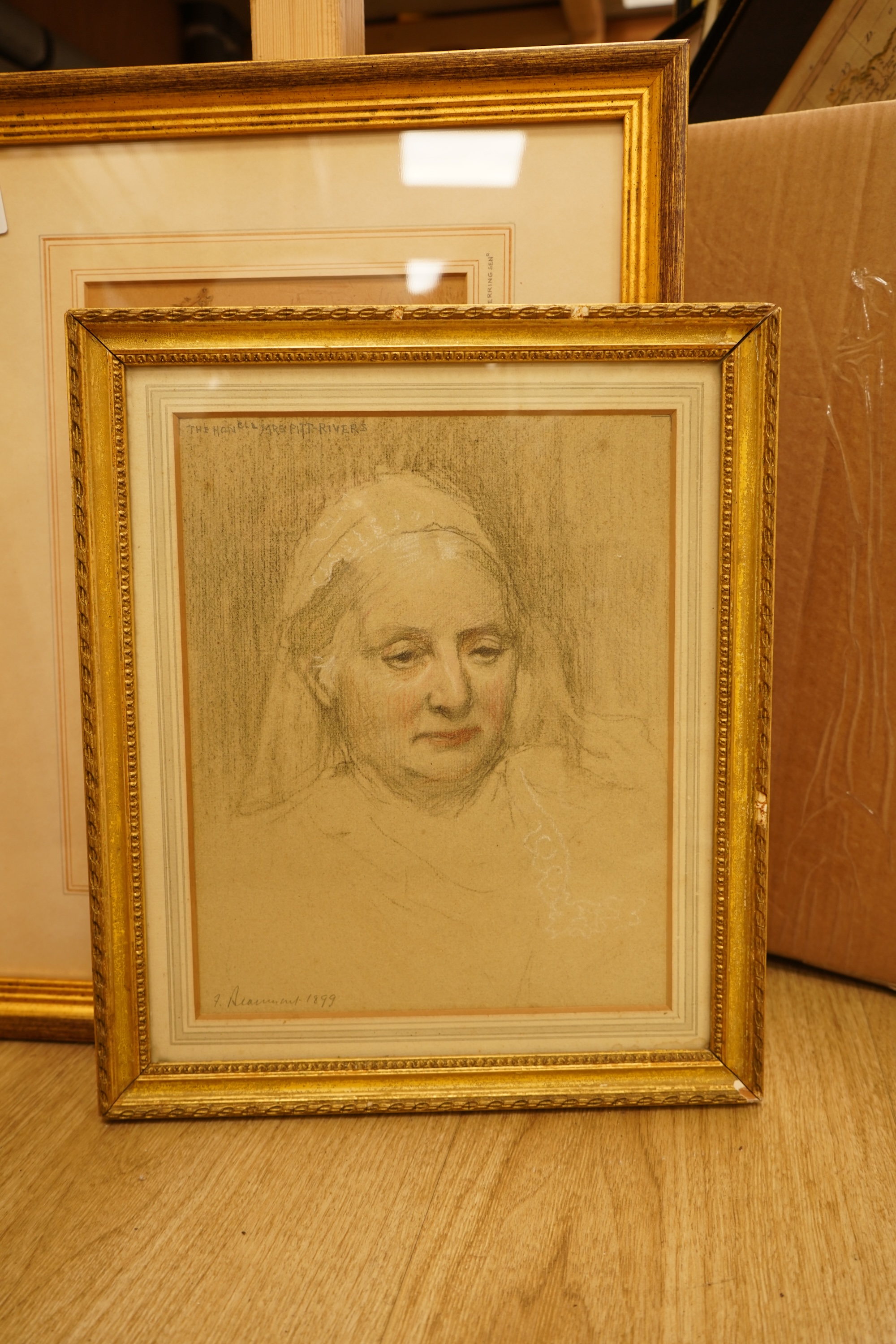 Frederick Beaumont (1861-1954), Portrait of The Honourable Mrs Pitt-Rivers, signed, inscribed and dated 1899, pastel, 25 x 20cm